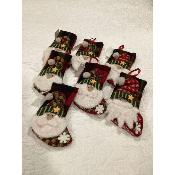 Set of 7 Small 3D Santa Stockings - Picture 1 of 7